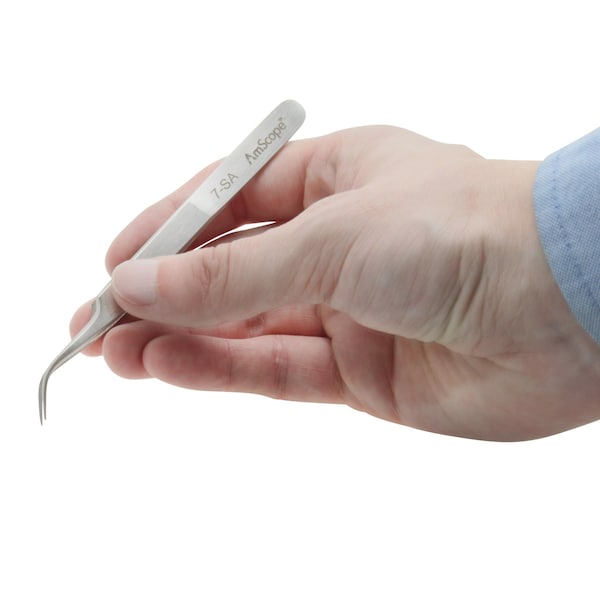 Amscope High Precision 4 3/4 in. Curved Fine Tip Tweezers TW-072-05PK - main